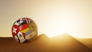 Voetbal met vlaggen in de woestijn - Qatar