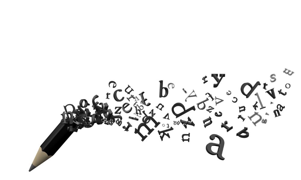 Taalblaat-potlood en letters