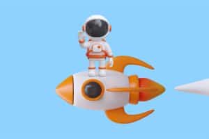 Een astronaut op een raket