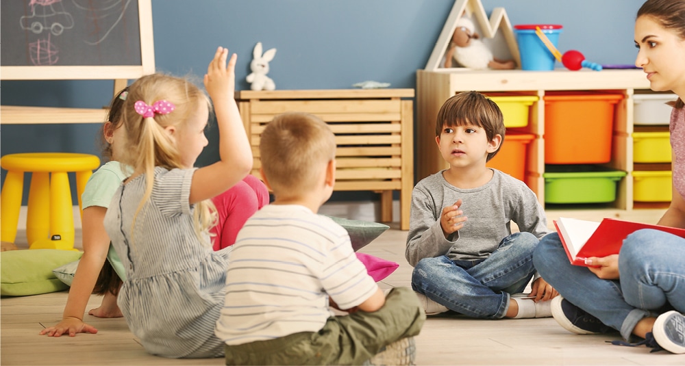 Kringgesprek met kinderen in groep 1 en 2