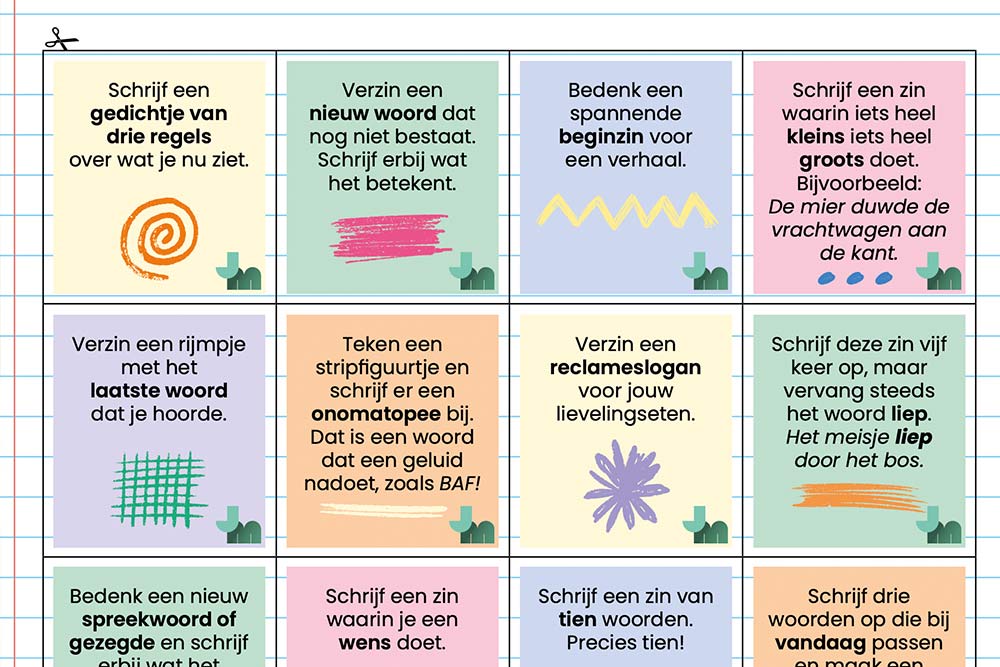 Uitsnede uit het printblad Creatief met taalkaartjes