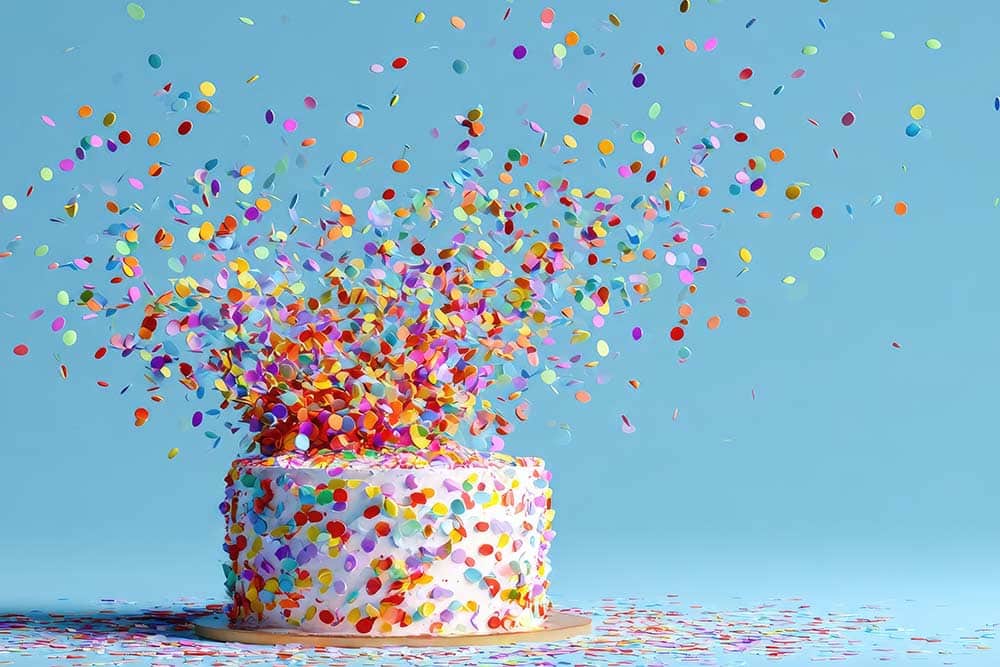 Een taart met confetti voor een verjaardag in de klas